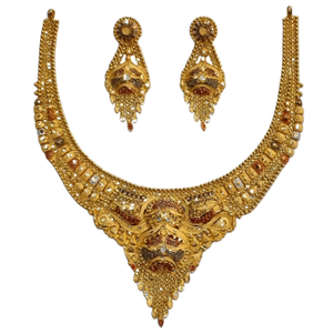 22K Gold Designer Kalkatti Necklace Set MGA -