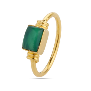 Natural Green Onyx Baguette Ring - Gemstone R