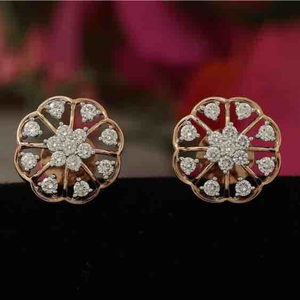 18KT Fancy Flower Design Diamond Ladies Earri