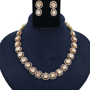 Colourful Pearl Pretty Gold Studded Necklace 