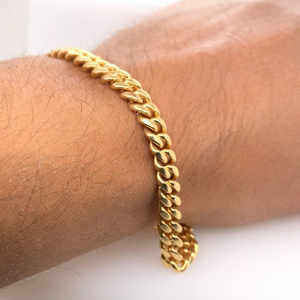 18 Kt Yellow Gold Curb Cuban Chain Men's Brac
