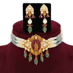 916 gold glam colourful moti necklace set ajn