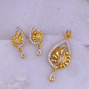 22K CZ Gold Pendant Set For Women