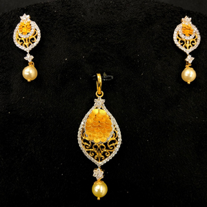 Floral design cz diamond pendant set