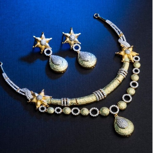 Silver diamond necklace set