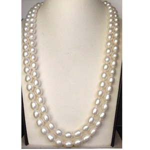 Freshwater White Oval Pearls Necklace 2 Layer
