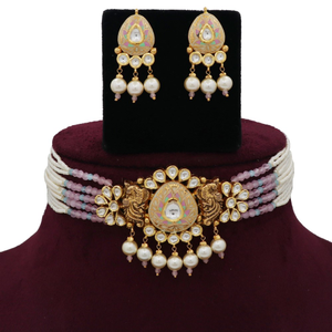 916 Gold Dazzling Colourful Moti Necklace Set