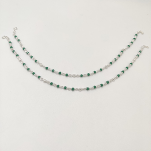 925 Silver Green Colour Crystal Anklets
