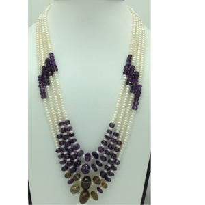 white pearls with amethyst 4 layers necklac