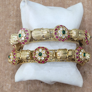 Gold Plated Antique Kundan Screw Lock Kada