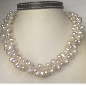White Drop Pearls 2 Layers Twisted Knotted Ne