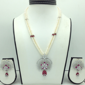 White,red cz pendent set with 2 line flat