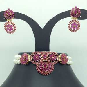 Red CZ Choker Set With 2 Line Button Jali 