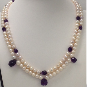 white pearls 2 layers necklace with amethyst 