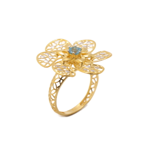 22k yellow gold blue topaz floral ring