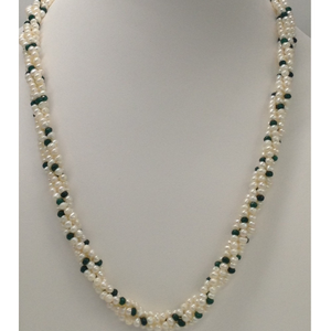 White Seed Pearls Necklace With Green Semi Be