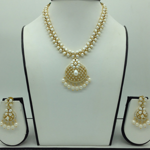Freshwater white button pearls necklace set j