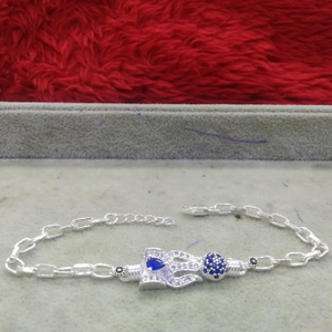 Silver Casual Wear Trishul Blue Stone Bracele
