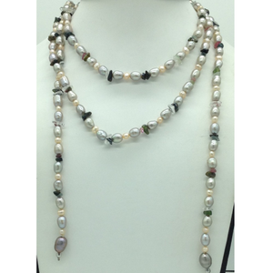 Freshwater multicolour oval pearls knotted 