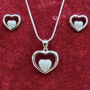 925 Sterling Silver Heart Shape Pendant Set