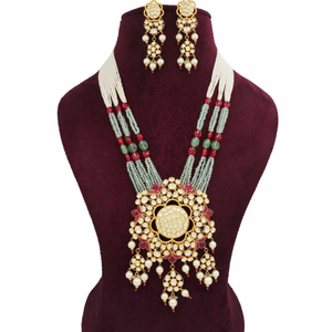 Gold Interlink Colourful Moti Necklace Set Fo