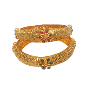 22K Gold Flower Shaped Antique Patla Bangles 