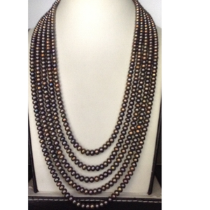 Freshwater Brown Flat Pearls Necklace 5 Layer
