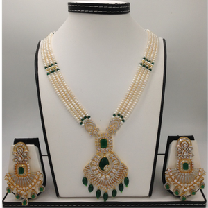 White;green cz ranihaar set with 4 lines fl