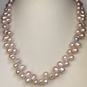 Freshwater pink oval drops pearls mala JPM012