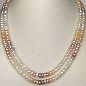 Shaded Flat Pearls With CZ Chakri Necklace 2 