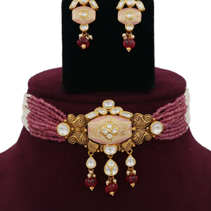 Pearl Simple Gold Studded Necklace Set AJNS16