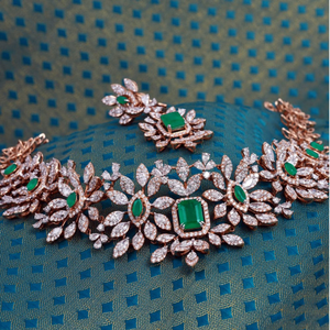 Designer Floral Design Green Stone Diamond Ne