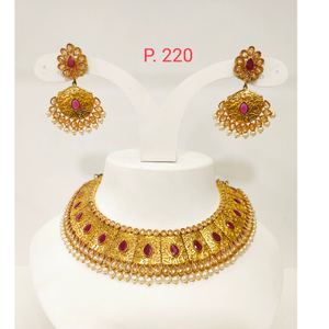 Antique Gold plated choker set with Red(ruby)