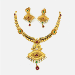 22kt Gold Antique Wedding Necklace Set RHJ - 