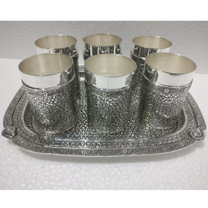 925 pure silver stylish glasses and tray set 