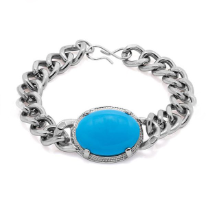 18 Kt White Gold Natural Turquoise Curb Link 