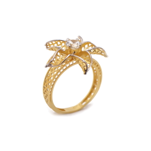 22k yellow gold cz stone floral ring