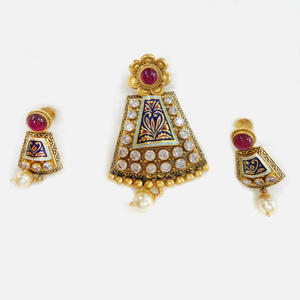 22KT Gold Antique Colorful Pendant Set RHJ-55