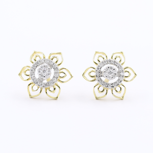 Brilliant Floral Gold And Diamond Stud Earrin
