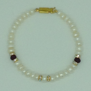 White Flat Pearls And Red Semi With CZ Chak