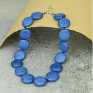 Denim Blue Lucy Short Round Wooden Necklace