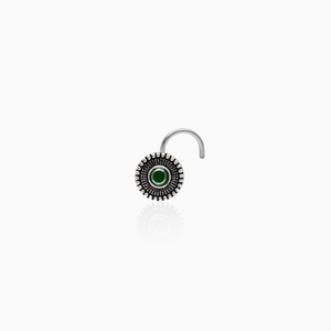 Oxidised silver bottle green nose pin