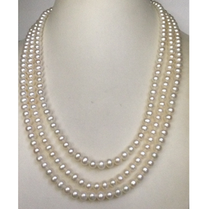 Freshwater White Round Pearls Necklace 3 Laye