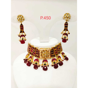 Gold plated kundan Choker Set With red(ruby) 