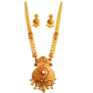22k gold rajwadi long necklace set mga - gls0