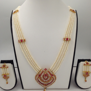 White;red cz ranihaar set with 4 lines flat