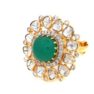 22k Gold Sparkling Kundan Ring For Women