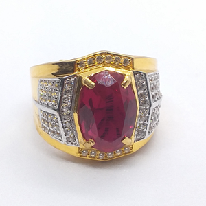 Gold 91.6 Red Stone Gents Ring