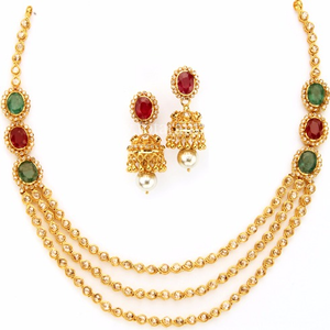22K Gold Necklace & Drop Earrings Set wit