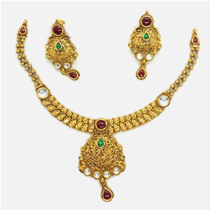 22KT Gold Antique Bridal Necklace Set RHJ-449